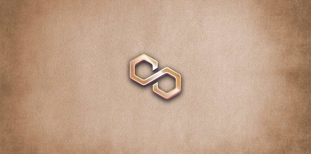 stock photo polygon matic token symbol cryptocurrency theme abstract background